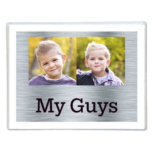 Personalized note cards personalized with steel industrial pattern and photo and the saying "My Guys"