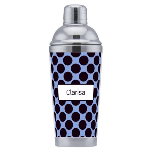 Coctail shaker personalized with dots pattern and name in black and serenity blue