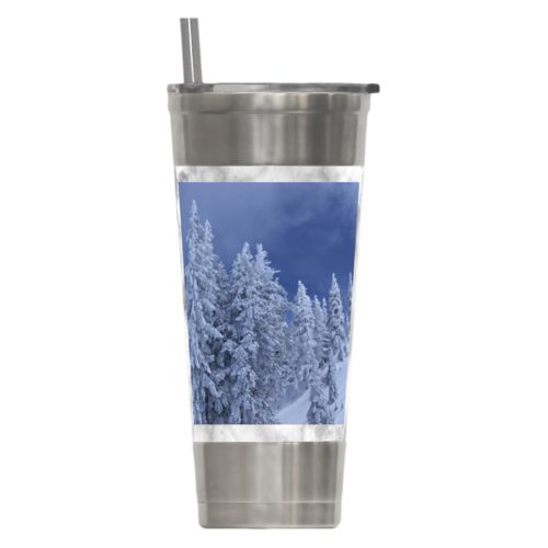 Personalized insulated steel tumbler personalized with grey marble pattern and photo