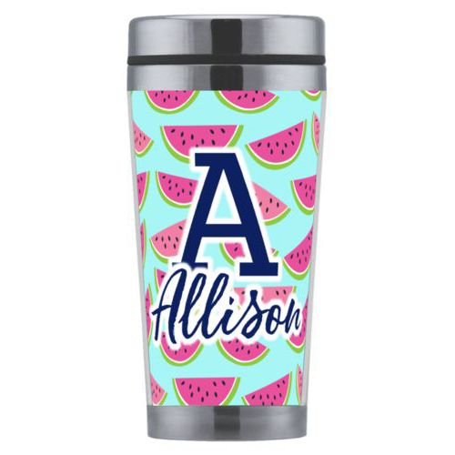 Personalized coffee mug personalized with fruit watermelon pattern and the sayings "A" and "Allison"