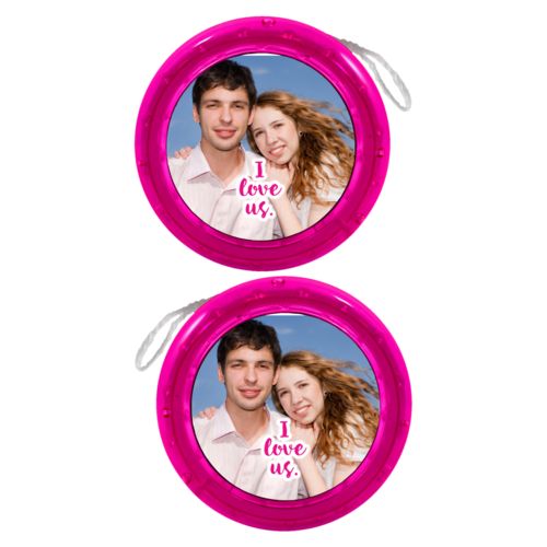 Personalized yoyo personalized with photo and the saying "I love us"