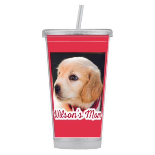 Personalized tumbler personalized with photo and the saying "Wilson's Mom"