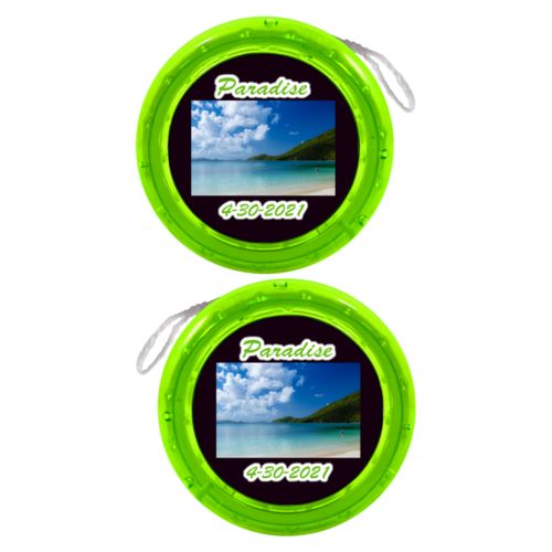 Personalized yoyo personalized with photo and the sayings "Paradise" and "4-30-2021"