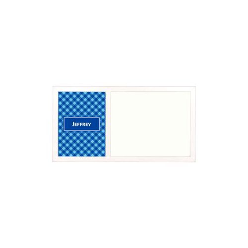 Personalized white board personalized with check pattern and name in ultramarine