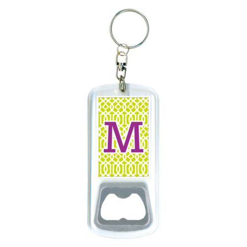 Personalized bottle opener personalized with ironwork pattern and the saying "M"