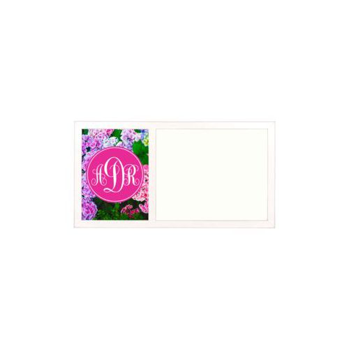 Personalized white board personalized with hydrangea pattern and monogram in pink