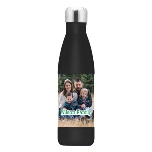 Insulated water bottle personalized with photo and the saying "Wilson Family"