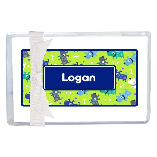 Personalized enclosure cards personalized with puppies pattern and name in marine