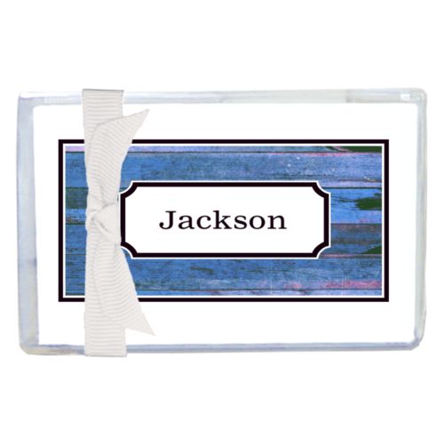 Personalized enclosure cards personalized with sky rustic pattern and name in black licorice