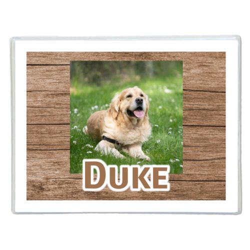 Personalized note cards personalized with brown wood pattern and photo and the saying "Duke"