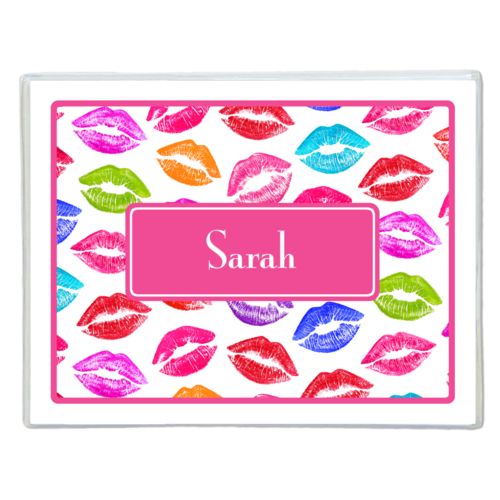 Personalized note cards personalized with smooch pattern and name in paparte pink