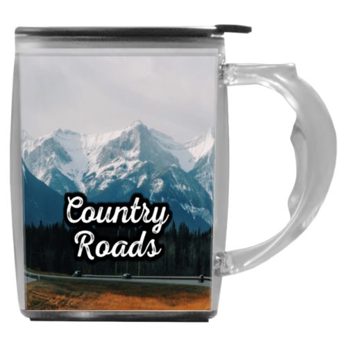 Custom mug with handle personalized with photo and the saying "Country Roads"