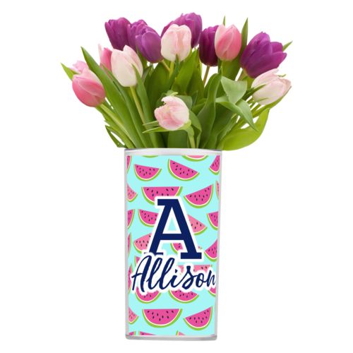 Personalized vase personalized with fruit watermelon pattern and the sayings "A" and "Allison"