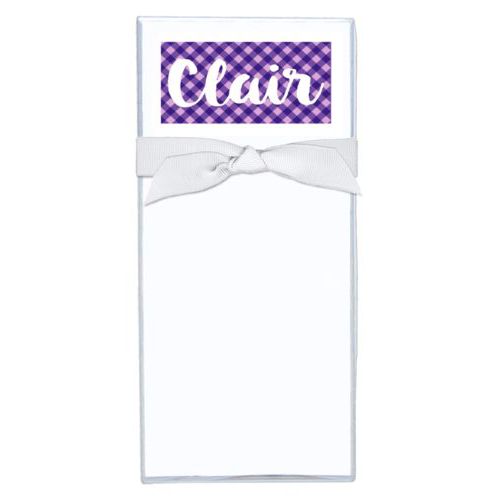 Personalized note sheets personalized with check pattern and the saying "Clair"