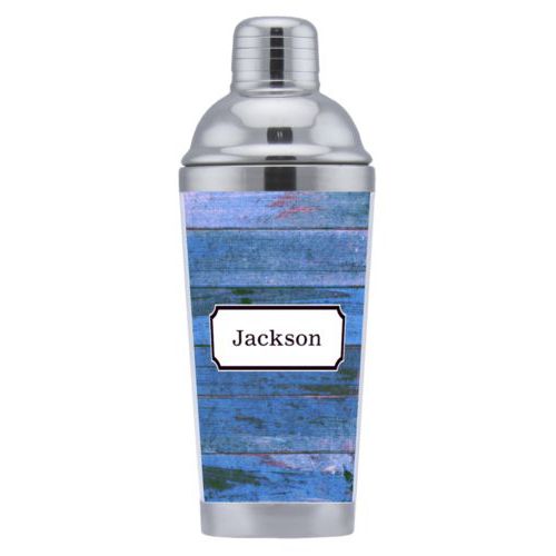 Coctail shaker personalized with sky rustic pattern and name in black licorice