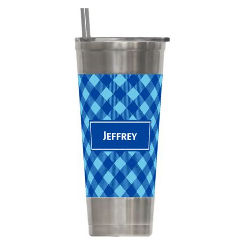 Personalized insulated steel tumbler personalized with check pattern and name in ultramarine