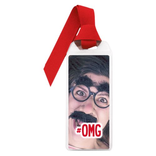 Personalized book mark personalized with photo and the saying "#omg"