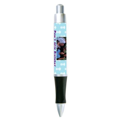 Personalized pen personalized with welcome pattern and photo and the saying "Pam's 40th Birthday Girls Trip"