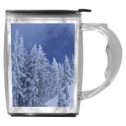 Custom mug with handle personalized with grey marble pattern and photo