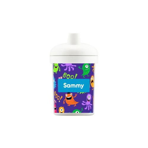 Personalized toddlercup personalized with monsters pattern and name in caribbean blue