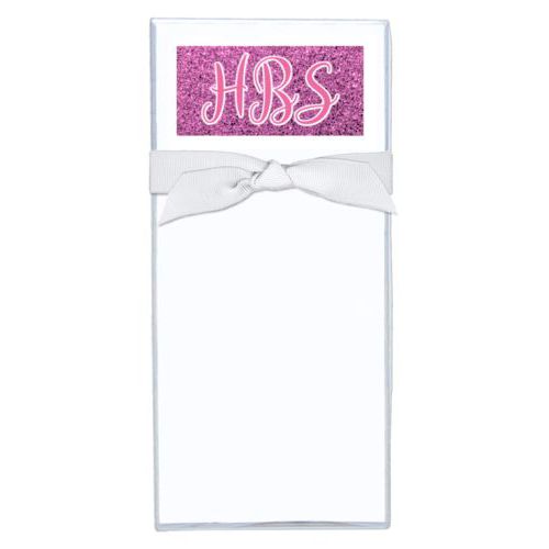 Personalized note sheets personalized with light pink glitter pattern and the saying "HBS"