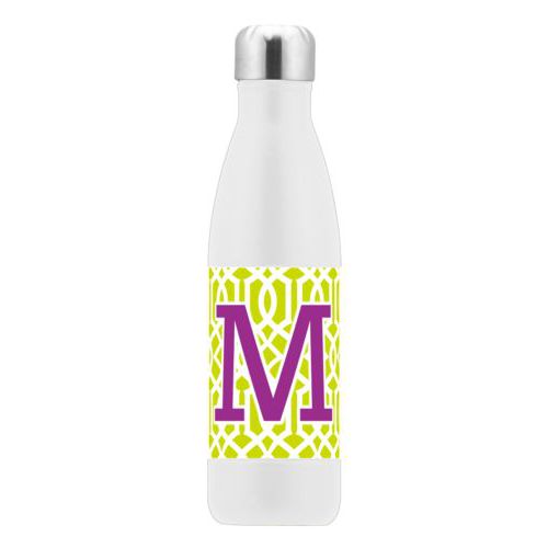 Custom insulated water bottle personalized with ironwork pattern and the saying "M"