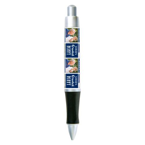 Personalized pen personalized with a photo and the saying "World's Greatest Poppy" in navy blue and white