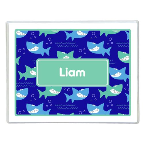 Personalized note cards personalized with sharks pattern and name in mint