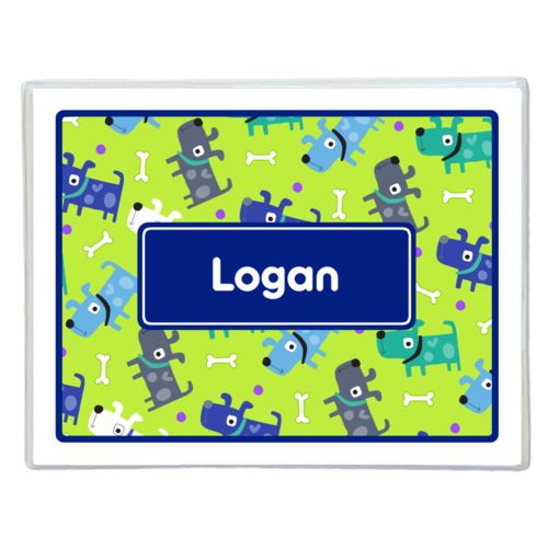 Personalized note cards personalized with puppies pattern and name in marine
