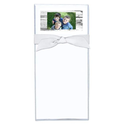 Personalized note sheets personalized with white rustic pattern and photo