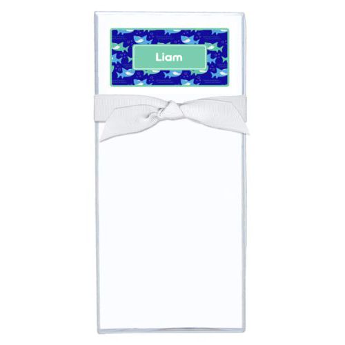 Personalized note sheets personalized with sharks pattern and name in mint
