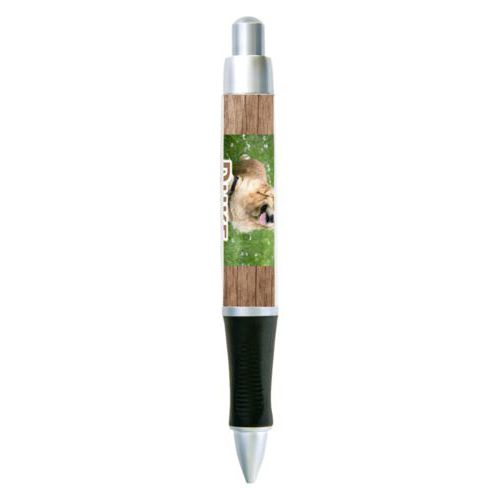 Personalized pen personalized with brown wood pattern and photo and the saying "Duke"
