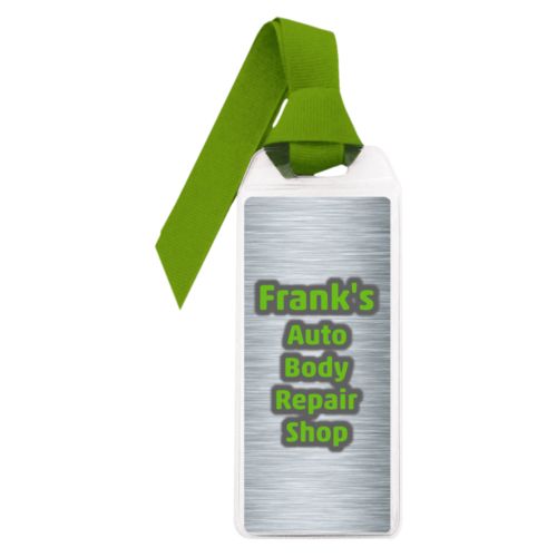 Personalized book mark personalized with steel industrial pattern and the saying "Frank's Auto Body Repair Shop"