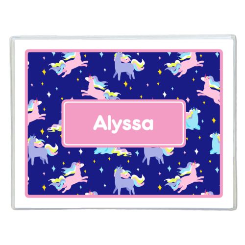 Personalized note cards personalized with animals unicorn pattern and name in pink