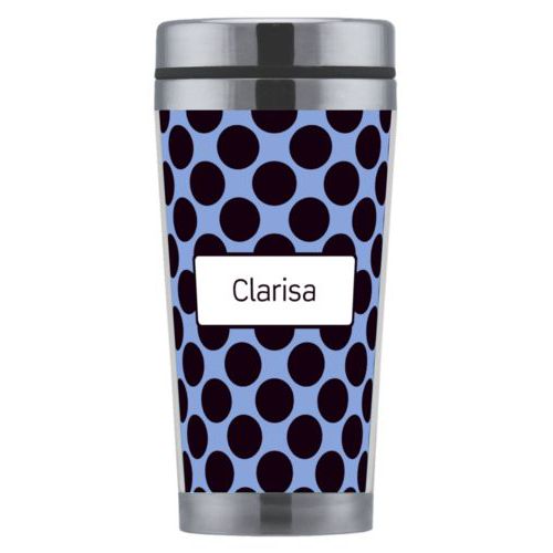 Personalized coffee mug personalized with dots pattern and name in black and serenity blue