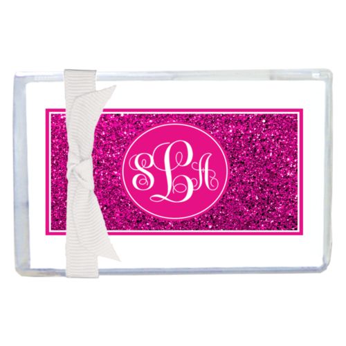 Personalized enclosure cards personalized with pink glitter pattern and monogram in bright pink