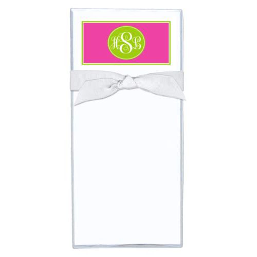 Personalized note sheets personalized with concaved pattern and monogram in juicy green and juicy pink
