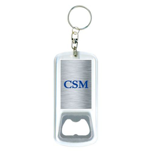 Personalized bottle opener personalized with steel industrial pattern and the saying "CSM"