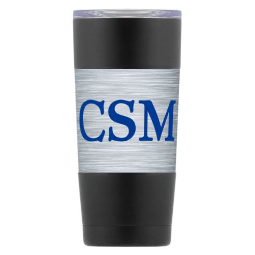 Personalized insulated steel mug personalized with steel industrial pattern and the saying "CSM"