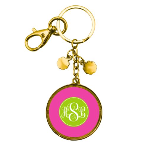 Personalized keychain personalized with concaved pattern and monogram in juicy green and juicy pink
