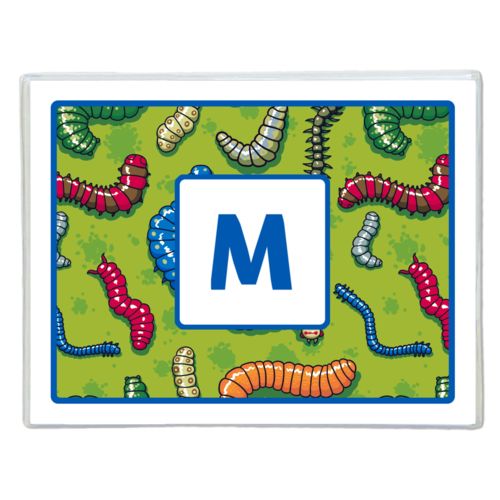 Personalized note cards personalized with worms pattern and initial in cosmic blue