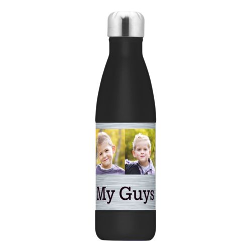 Custom insulated water bottle personalized with steel industrial pattern and photo and the saying "My Guys"
