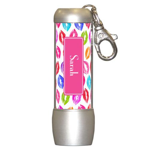 Personalized flashlight personalized with smooch pattern and name in paparte pink