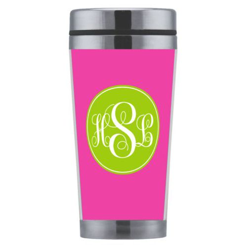 Personalized coffee mug personalized with concaved pattern and monogram in juicy green and juicy pink