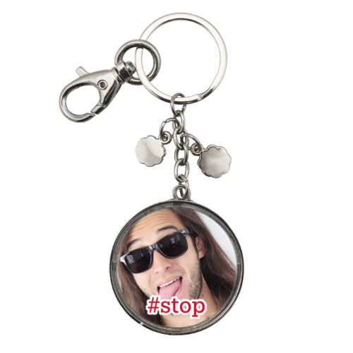 Personalized keychain personalized with photo and the saying "#stop"