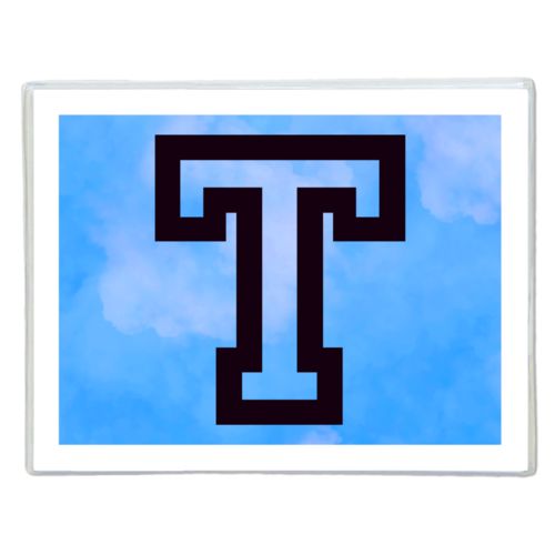 Personalized note cards personalized with light blue cloud pattern and the saying "T"
