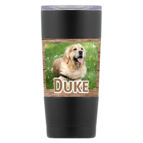 Personalized insulated mugs personalized with dog photo and his name