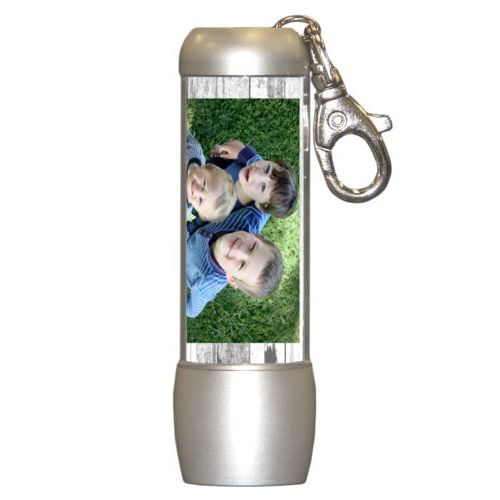 Personalized flashlight personalized with white rustic pattern and photo