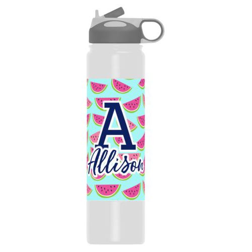 Vacuum insulated bottle personalized with fruit watermelon pattern and the sayings "A" and "Allison"