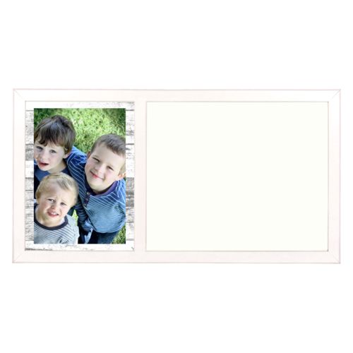 Personalized white board personalized with white rustic pattern and photo